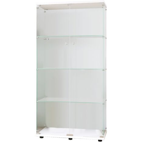 Vitrine vitrée, Vitrine Exposition avec serrure, Vitrine de Collection 2 porte, Armoire vitrée avec 3 étagères , Étagère de Présentation, Protection anti-basculement, Blanc