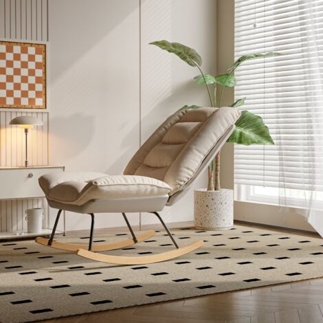 Fauteuil à bascule avec dossier réglable, dossier haut bascule, Chaise à bascule, bascule capitonné, Dossier bascule, beige+gris, lin (1/5)