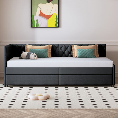 Sureh – Canapé-lit convertible 2 places – Structure coulissante – Matelas 90 x 200 cm – Velours gris – Confort optimal pour petits espaces