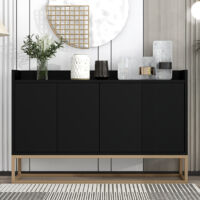 Buffet design moderne avec 4 portes, style simple et élégant, buffet avec base en métal, 120 x 30 x 80cm, pour salle à manger et salon, Noir