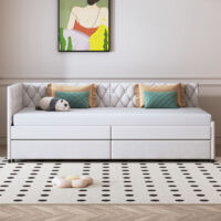 Sureh – Canapé-lit convertible 90x200 cm – Velours beige – Lit escamotable avec cadre en métal – Conception coulissante pour gain de place - LIT 2 EN