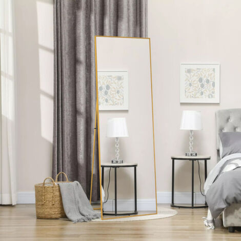 Miroir sur pied rectangulaire 177 x 77 cm, cadre aluminium doré, verre 3 mm HD, miroir mural, pour chambre salon dressing (1/5)