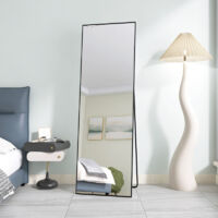 Miroir sur pied 165x60 cm, cadre métal noir, miroir de dressing moderne, pour chambre et salon