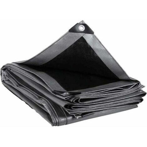 Housse de Protection PE, Housse Imperméable 3x6m 180g/m², Housse Imperméable et Indéchirable avec Œillets, pour Salon de Jardin, Bois, Piscine et Voiture, Gris+Noir (1/5)