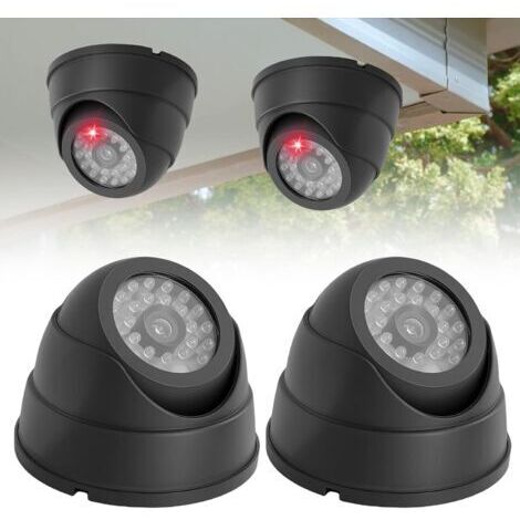 Lot de 2 caméras de surveillance factice d'extérieur CCTV avec lumière LED rouge clignotante, caméra de surveillance factice pour intérieur et extérieur, noir