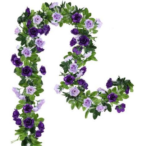 2pcs Guirlandes de Fleurs Artificielles 15,8 Pieds Vigne Rose Fleurs Suspendues en Soie pour Arche de Mariage Fête Maison Jardin Mur Décor (Violet)