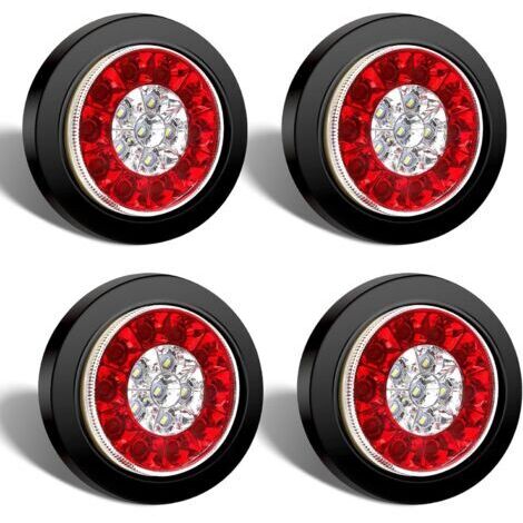 Lot de 4 feux arrière à LED ronds, feux stop arrière, feux arrière ronds 24 LED, pour camions de VR (noir rouge et blanc) (1/5)
