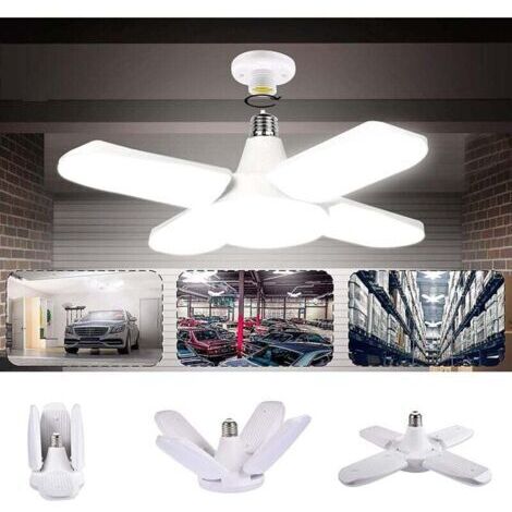 Éclairage Garage, 80W 8000LM Led Garage E27 Lampe Atelier Déformable à 4 Panneaux Ajustables Super Brillant Plafonnier LED pour Garage,Entrepôt,Atelier,Sous-sol,Cuisine (1/4)