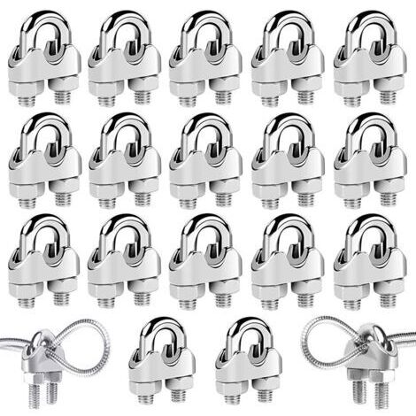 18 Pièces Serre Cable Acier,Serre Cable Inox 304 U Boulon Clip de Câble Métalliques,Pour Câble Métallique en Acier de M3 mm/M4 mm/M5 mm,Corde (Trois Tailles) (1/5)