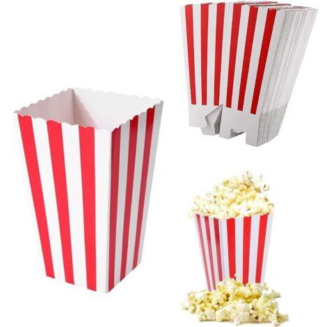 Popcorn Box, Pot Popcorn, Popcorn Boîtes, Sacs Popcorn, Boîtes de Nourriture de Seau de Pop-Corn à Rayures Carrées Rétro pour Cinéma Théâtre Anniversaire Soirées à Thème Aoirées, 24 Pa