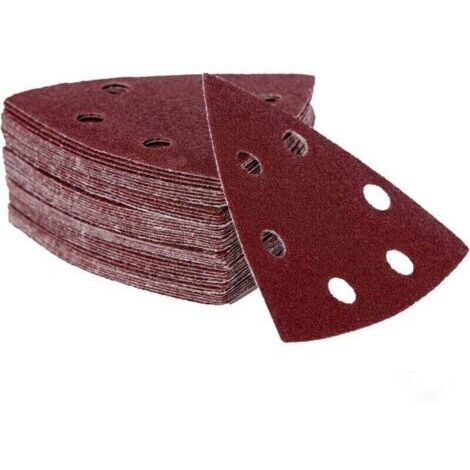 Lot de 120 triangles abrasifs pour ponceuse delta – 90 x 90 x 90 mm – 6 trous – Grains 40/60/80/120/180/240 (20 de chaque) - Papier de verre..