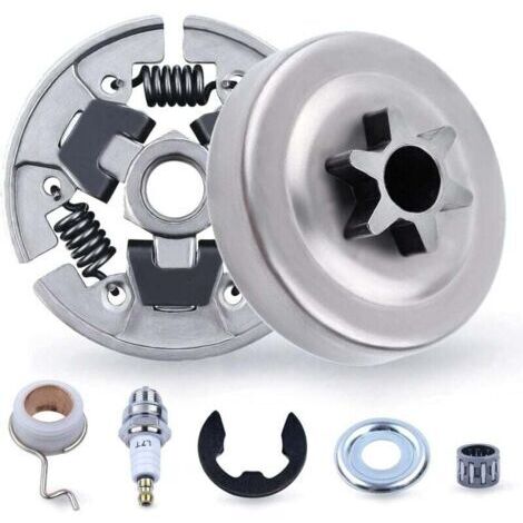 Kit pignon et embrayage 3/8" pour STIHL 017 018 MS170 MS180 021 023 025 MS210 MS230 MS250, pignon + tambour d'embrayage + roulement + rondelle + pince E + bougie d'allumage 7 en 1