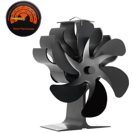 Ventilateur à 6 pales pour poêle à bois, ventilateur de chauffage pour poêle à bois, accessoires pour poêle à bois, circulation d'air chaud pour grandes pièces avec thermomètre