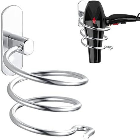 CSPARKV 9.3x12.5x11.5cm  Porte Sèche Cheveux Forme de Spirale, Support Sèche Cheveux et de Lisseur Mural en Aluminium Fixation sans Perçage, Support de Câble pour Cuisine Salle de Bain Accessoires de 
