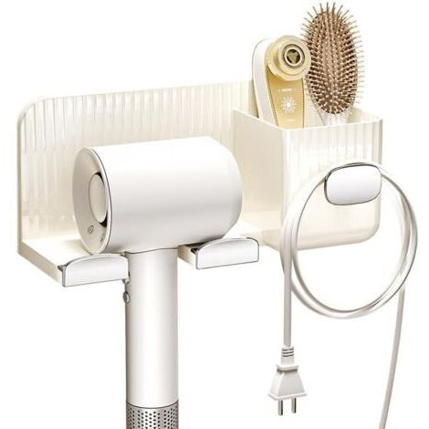 CSPARKV Porte Sèche Cheveux Support, Support Seche Cheveux avec Range-Câbles, Porte Seche Cheveux Mural sans Percage, pour hôtel de Chambre à Coucher de Salle de Bain