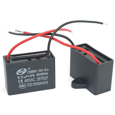 2Pcs Condensateur CBB61 450V AC 50/60Hz 6uF – Longueur câble 95mm – Idéal pour ventilateurs de plafond et climatiseurs (1/5)