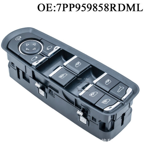 7PP959858RDML Bouton de commande de lève-vitre électrique pour Porsche Cayenne et Panamera, commande le fonctionnement des vitres électriques, avec garniture chromée. (1/4)