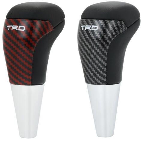 Garniture intérieure de pommeau de levier de vitesse Highlander, compatible avec Toyota Prado et Land Cruiser Prado, pommeau de levier de vitesse en fibre de carbone rouge et cuir pleine fleur, monobl (1/4)