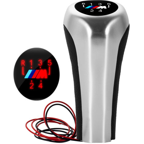 Convient aux BMW série 1356 à transmission manuelle, pommeau de levier de vitesses à LED rouge, argenté avec M 5 vitesses, une pièce, argenté avec pommeau de levier de vitesses à LED rouge M 5 vitesse (1/4)