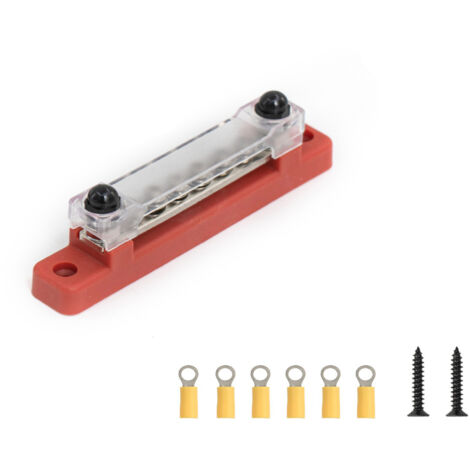 Barre omnibus simple rangée 6 voies 48 V 150 A en cuivre pour camping-cars et yachts - Bornier droit simple rangée avec connecteur transparent 6 voies - Noir - Barre omnibus de distribution d'alimenta (1/3)