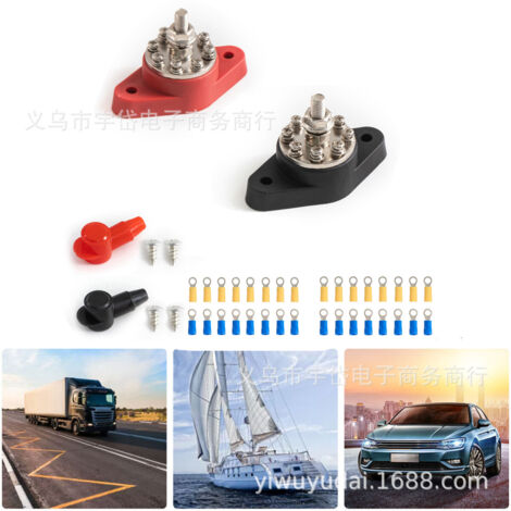 Bornier M8 rond multicanal en cuivre pour barre omnibus, bornier à vis 8X, jeu de borniers pour tableau de distribution de batterie, rouge et noir (1/5)
