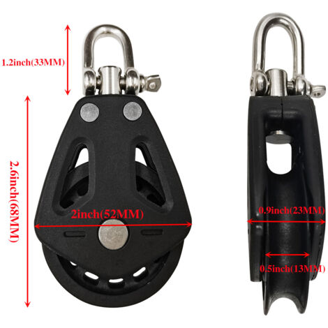 Poulies en nylon noir pour bateaux, kayaks et canoës, avec manilles en acier inoxydable. Accessoires d'accastillage pour la navigation de plaisance et le yachting, avec manilles en acier inoxydable. P (1/3)