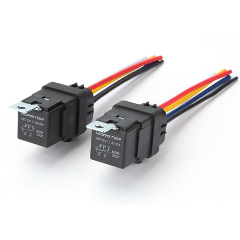 Relais étanche 40 A 12 V 5 broches (lot de 2), Relais universel pour modification et réparation automobile 12 V 4 broches (lot de 2), Relais étanche 40 A à quatre broches 12 V à bobine unique (lot de (1/4)