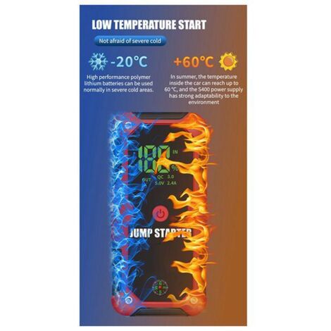 Disponible en une seule couleur : rouge. Matériau : ABS. Batterie externe multifonctionnelle portable pour batteries de voiture, fournissant une alimentation de secours. (1/5)