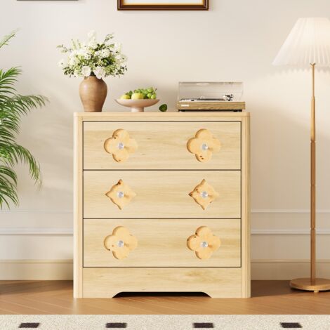 Commode De Chambre, Meuble De Rangement, Meuble TV, Commode à 3 Tiroir à Cannage Bohème, Rangement Élégant pour Chambre, Salon ou Entrée, Finition Chêne (1/5)