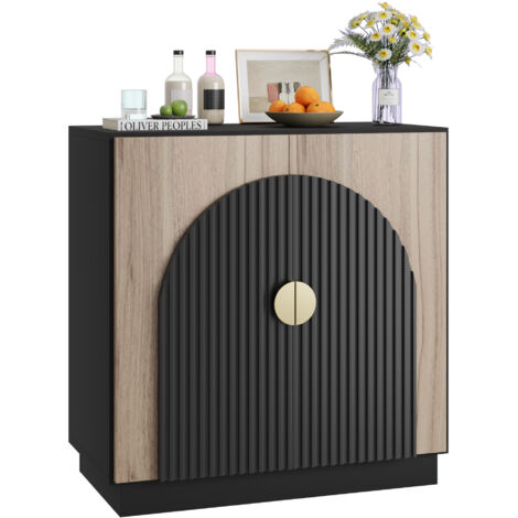 Buffet Moderne Mi-siècle, Portes Arquées, Panneaux Rainurés, Étagères Réglables, Rangement Modulable Élégant, Finition Noir Marron (1/5)