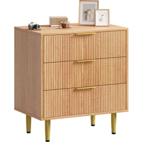 Commode De Chambre, Armoire Moderne Grand Capacité, Ensemble Meuble Salon Fluté 3 Tiroirs, Bois, Meuble TV, Bois