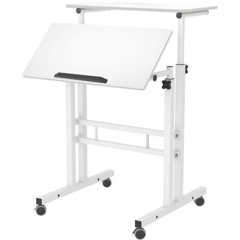 Bureau d'ordinateur compact et ergonomique, 70-110 cm, plateau inclinable et roulettes (1/5)