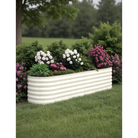 Jardinière Surélevée Carré, Potager de Jardin en Acier Modulable pour Légumes, Plantes, Fleurs, 240x60x45cm, Beige