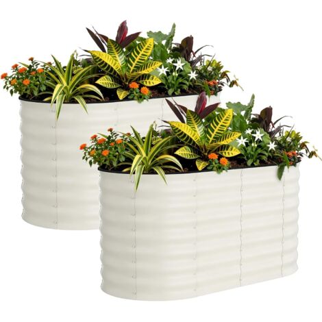 Jardinière Surélevée Carré, Potager de Jardin en Acier Modulable Avec Bordure de Sécurité pour Légumes, Plantes, Fleurs, Herbes 120x60x60 cm, Beige