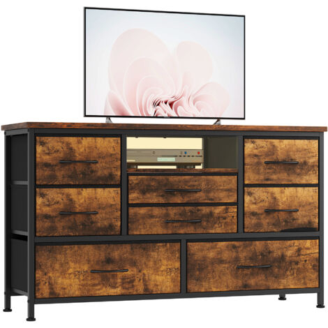Commode à 8 Tiroirs Avec Lumière LED, Station de Charge, Commode Pour Chambre, Salon, Couloir Brun (1/5)