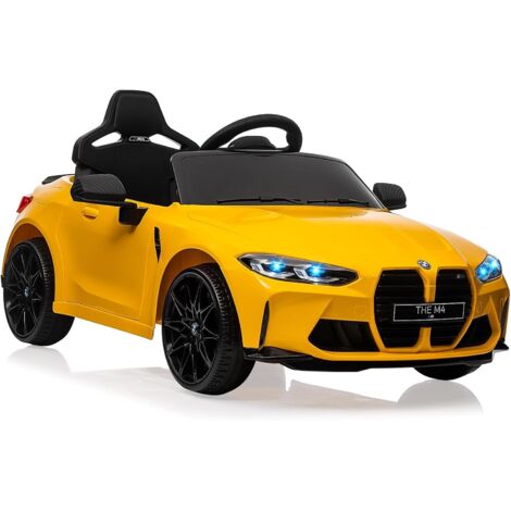 Voiture Électrique Enfant sous Licence BMW M4 avec Télécommandé, Véhicule Électrique 12V avec Vitesses 3 km/h, Klaxon, LED Et Musique, pour Enfants 3+ Ans Jaune (1/5)