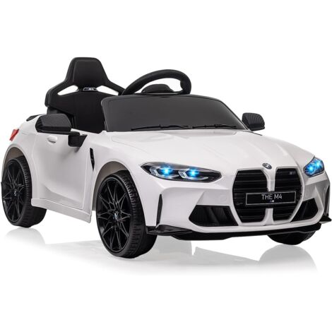 Voiture Électrique Enfant sous Licence BMW M4 avec Télécommandé, Véhicule Électrique 12V avec Vitesses 3 km/h, Klaxon, LED Et Musique, pour Enfants 3+ Ans Blanc