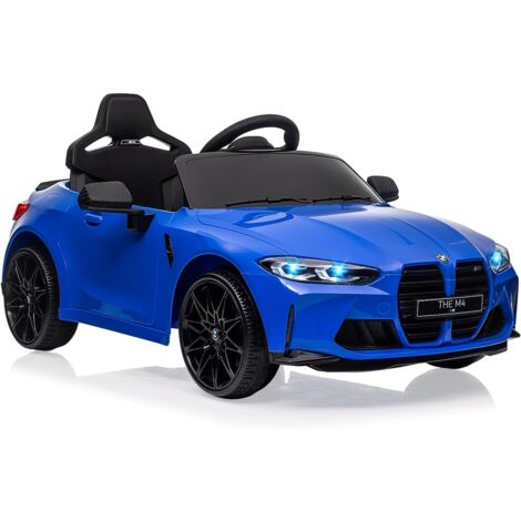 Voiture Électrique Enfant sous Licence BMW M4 avec Télécommandé, Véhicule Électrique 12V avec Vitesses 3 km/h, Klaxon, LED Et Musique, pour Enfants 3+ Ans Bleu