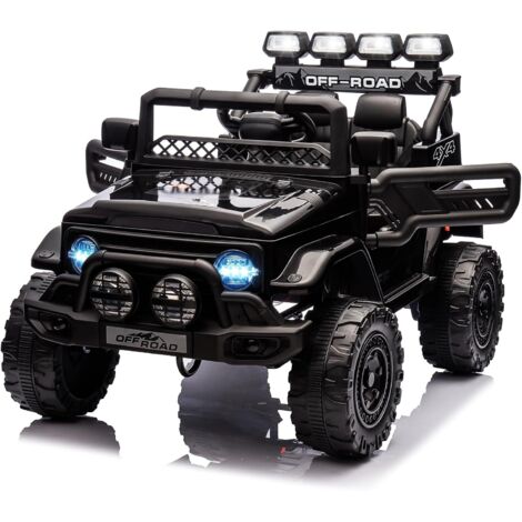 Voiture Électrique 12V, Véhicule Électrique avec Télécommande 2,4G, 3 Vitesses, Musique & LED & Klaxon, Auto Électrique pour Enfants 3+ Ans Noir