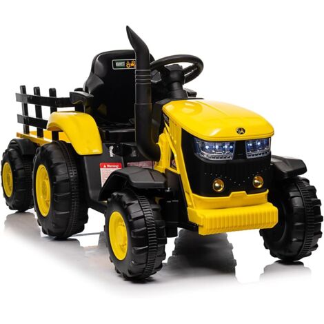 12V Tracteur Électrique Enfant avec Remorque Amovible, Télécommande