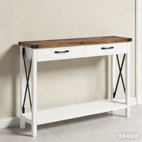 Table Console,80 cm (31"), Console d'Entrée+Tiroirs et Étagère Ouverte, Table Basse Étroite 2 Niveaux pour Entrée,Couloir,Blanc (1/5)