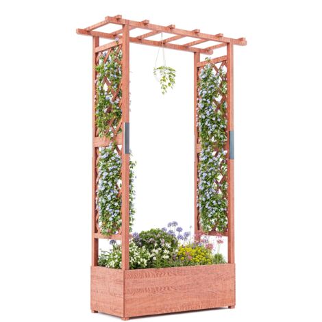 Bac à fleurs surélevé en bois hydrofuge avec treillis et toit – Jardin vertical pour balcon et terrasse 110x44x182cm – Hydromotrix (1/5)