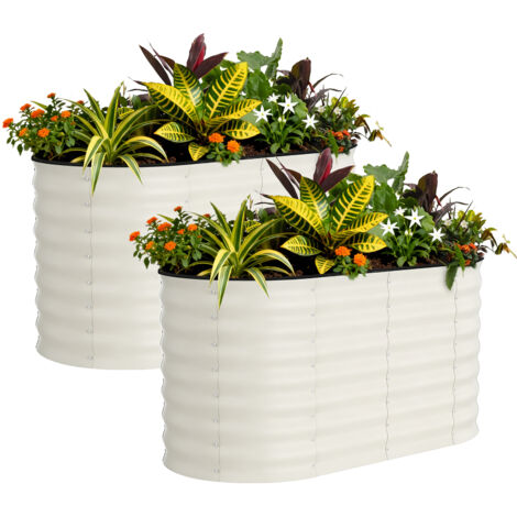 Lot de 2 bacs de jardin,jardinières robustes et profondes, résistantes à la rouille, bandes anti-coupur, Blanc, 1206060cm (1/5)