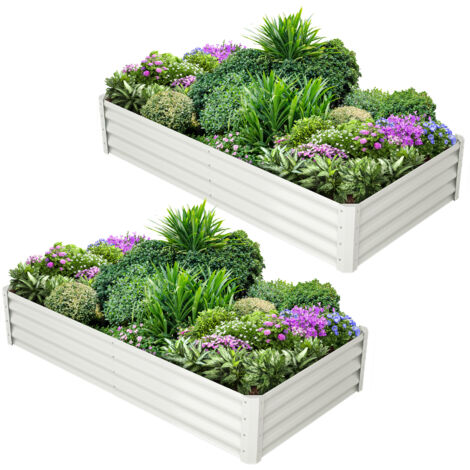 Lot de 1 bac à fleurs en acier, jardinières rectangulaires extensionérieures, gants inclus, fond ouvert, Blanc, 180x60x30cm (1/5)