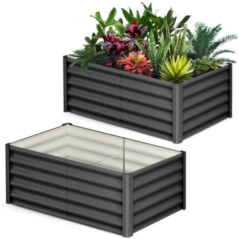 Lot de 2 bacs à fleurs en acier, jardinières rectangulaires extensionérieures, gants inclus, fond ouvert, Gris, 1809045 cm (1/5)