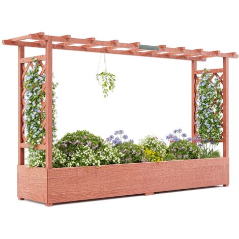 Grand Bac à Fleurs surélevé en Bois avec Treillis et Toit – Jardinage Vertical pour Balcons & Terrasse, 20044113cm