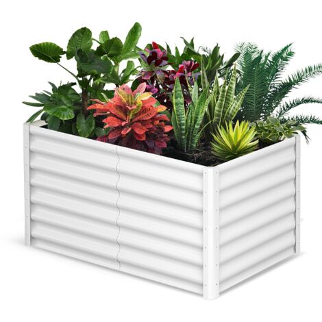 Lot de 1 bac à fleurs en acier, jardinières rectangulaires extensionérieures, gants inclus, fond ouvert, Blanc, 1809060 cm (1/5)