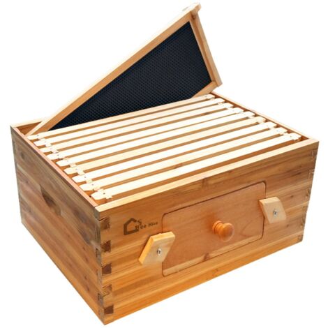 Ruche Langstroth 10 Cadres Professionnelle – Kit complet avec Cadres et Cires – Bois de Cèdre Massif & Fenêtre d'Observation