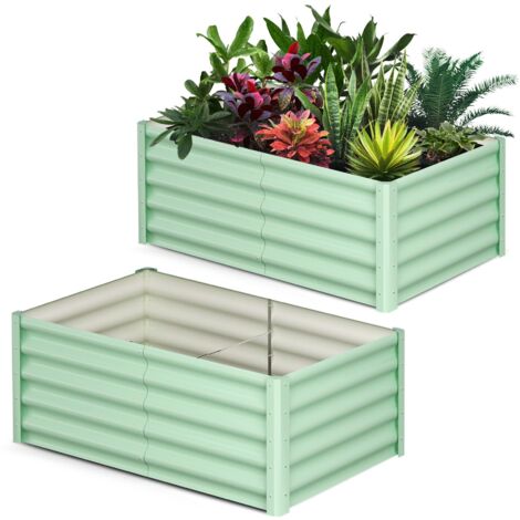 Lot de 2 bacs à fleurs en acier, jardinières rectangulaires extensionérieures, gants inclus, fond ouvert, Vert, 180x60x45cm (1/5)