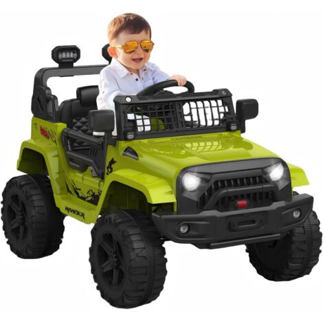 Voiture Électrique Pour Enfants 12 V, Avec Télécommande 2,4 Ghz, Suspension à Ressort, Lumières Led, Bluetooth, 2 Vitesses, Véhicule à Batterie Pour Enfants De 3 à 8 Ans Vert